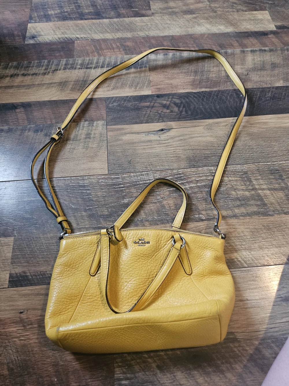 Coach Pebbled Leather Satchel in Mustard Yellow